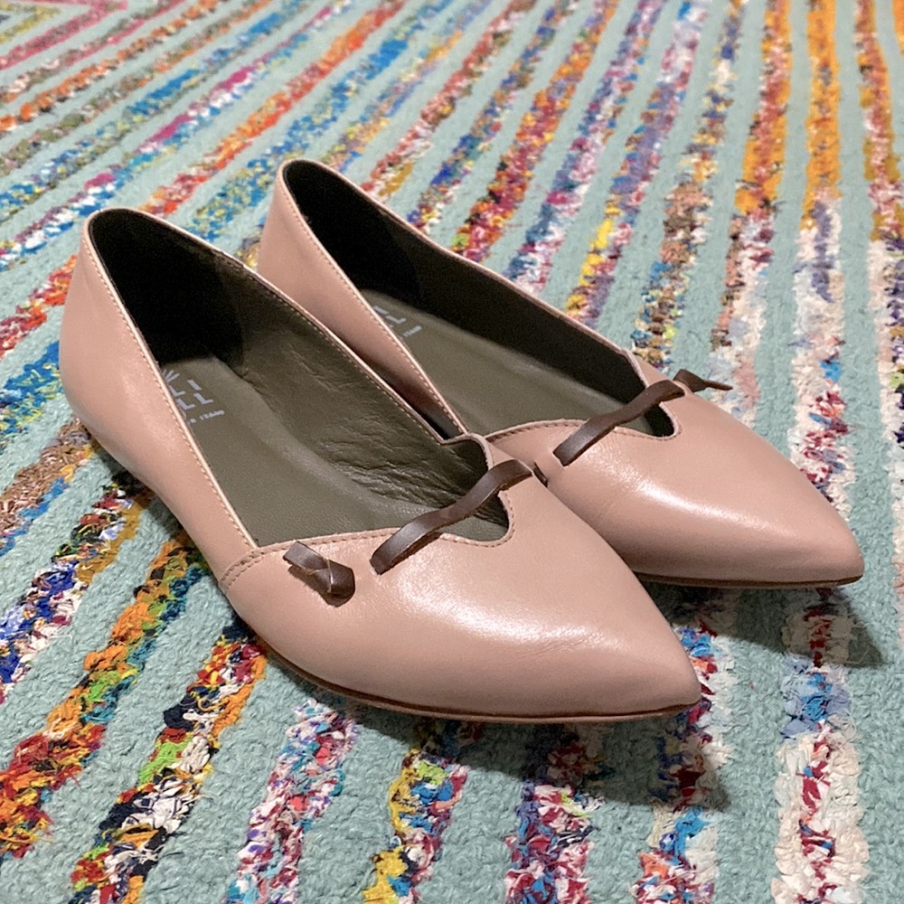 Lili Mill Pointed Toe Slip On Ballerina Flats All Leather, size 8